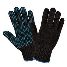 Перчатки х/б двойные с ПВХ протектор 7,5 класс, 5 нитей, черные, XL